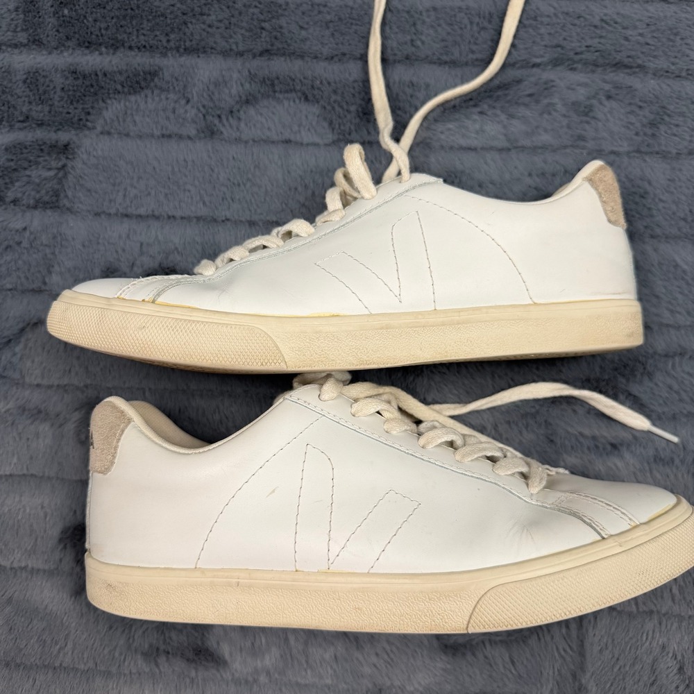 Veja Esplar White Leather Low Top Sneakers Women 8 EUR 39 Suede Heel Logo
